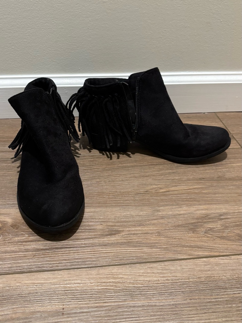 Black Fringe Suede Ankle Boots - Women